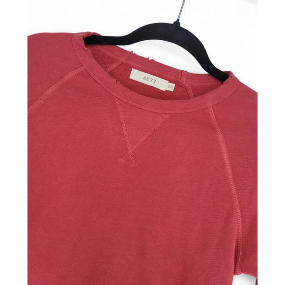 AE77 Unisex Distressed Crewneck Sweatshirt XS Red 100% Cotton Made in USA NWT - Picture 2 of 5